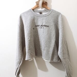 ↠ Gildan Gray S Aint Laurent Paris Graphic Crop Sweatshirt